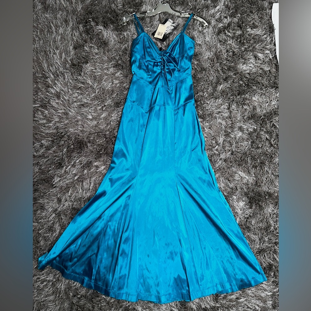 Betsey Johnson VINTAGE nylon/lycra teal floor length dress - size petite 💐💕💐